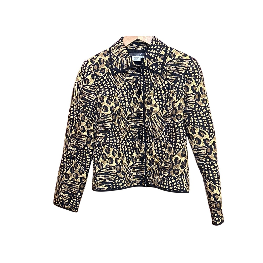 Vintage Maggie L Quilted Silk Animal Print Jacket Leopard Zebra Y2K 90s Sz 4